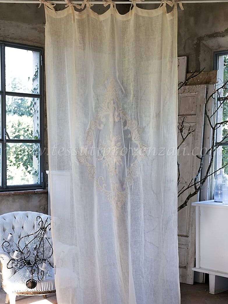Blanc Mariclo tendone lino serie Dentelle Eugenie cm. 140x290 h.