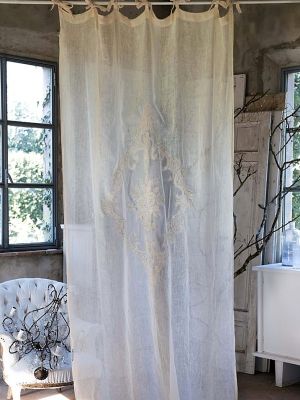 Blanc Mariclo tendone lino serie Dentelle Eugenie cm. 140x290 h.