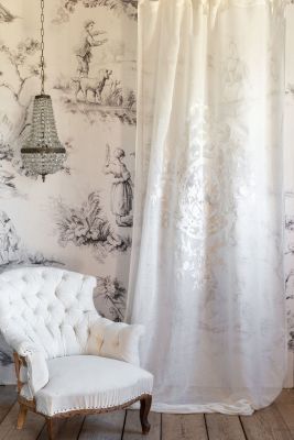 Blanc Mariclo tendone misto lino con rosone centrale ricamato serie Dentelle Versailles cm. 140x290 h. 