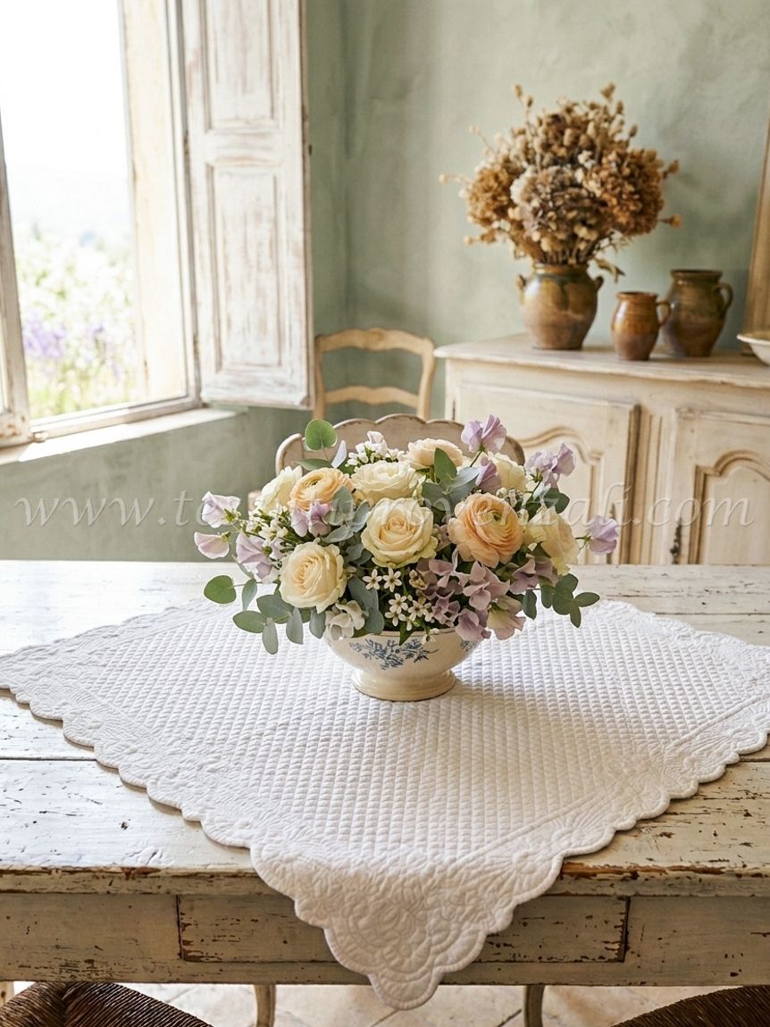 Blanc Mariclo tovaglia boutis centrotavola serie Carmen cm.90x90 colore bianco
