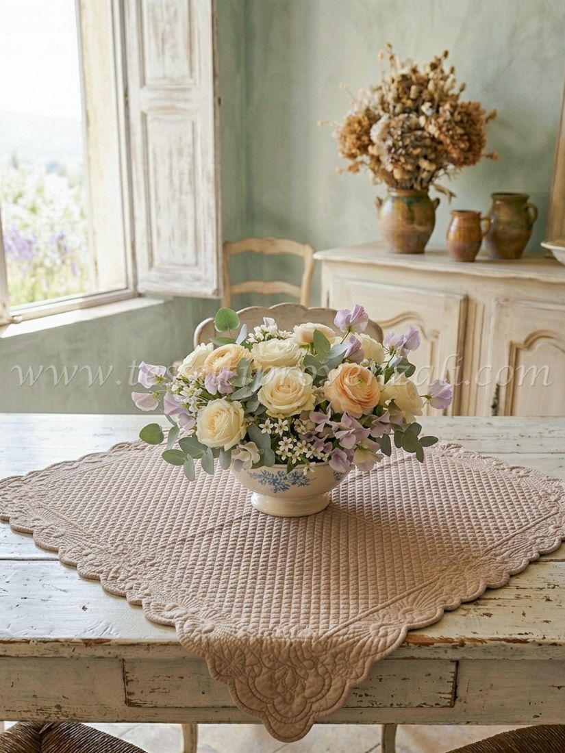 Blanc Mariclo tovaglia boutis centrotavola serie Carmen cm.90x90 colore ecrù
