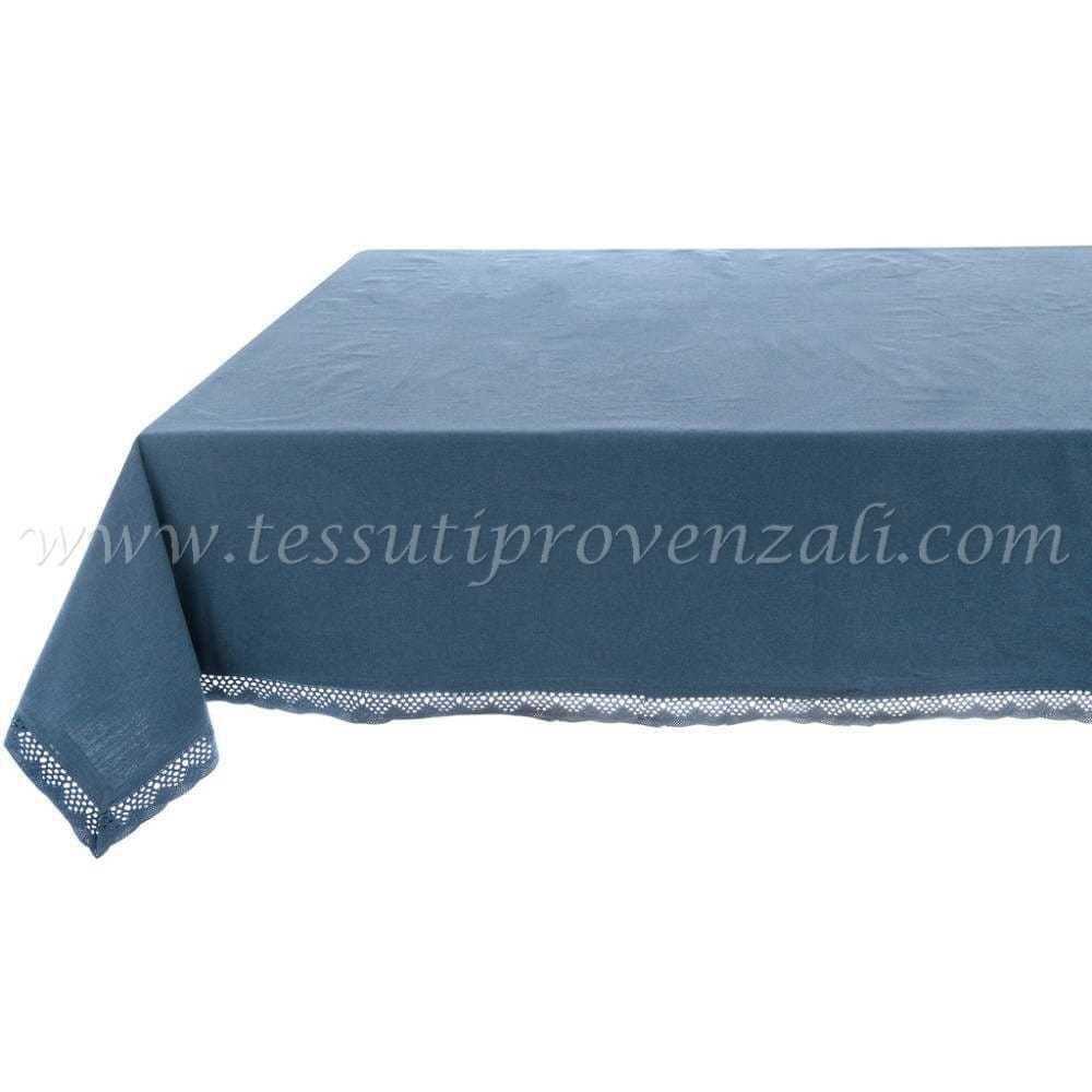 Blanc Mariclo tovaglia con bordo crochet serie Infinity azzurro cm. 150x180