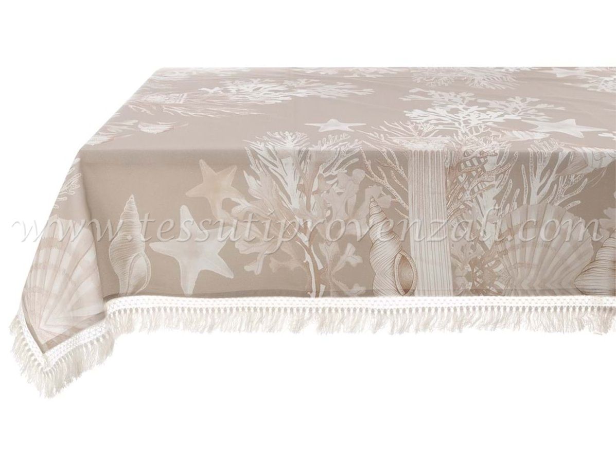 Blanc Mariclo tovaglia con frange serie La Mer Onirique cm.170x240