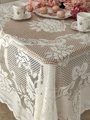 Blanc Mariclo tovaglia/copritavolo in pizzo serie Dentelle cm.160x320 colore avorio variante fiocchi