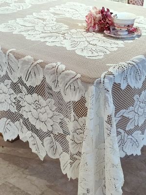 Blanc Mariclo tovaglia/copritavolo in pizzo serie Dentelle cm.160x320 colore avorio variante fiori
