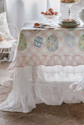 Blanc Mariclo tovaglia copritavolo leggero  con balza serie Plumetis cm. 180x310