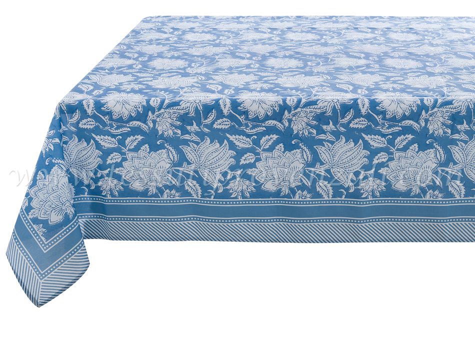 Blanc Mariclo tovaglia serie Fiori di Jaipur cm.145x180 colore celeste