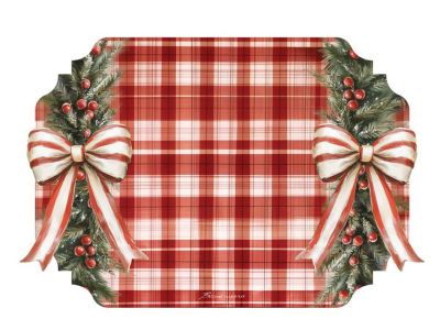 Blanc Mariclo tovaglietta in vinile decoro fiocchi tartan rosso e bianco cm.45x30