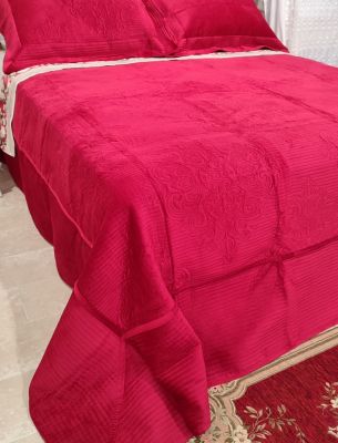 Blanc Mariclo' trapunta matrimoniale in velluto + 2 copriguanciali colore rosso