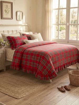 Blanc Mariclo trapunta matrimoniale invernale con volant Tartan Collection puro cotone cm.245x245
