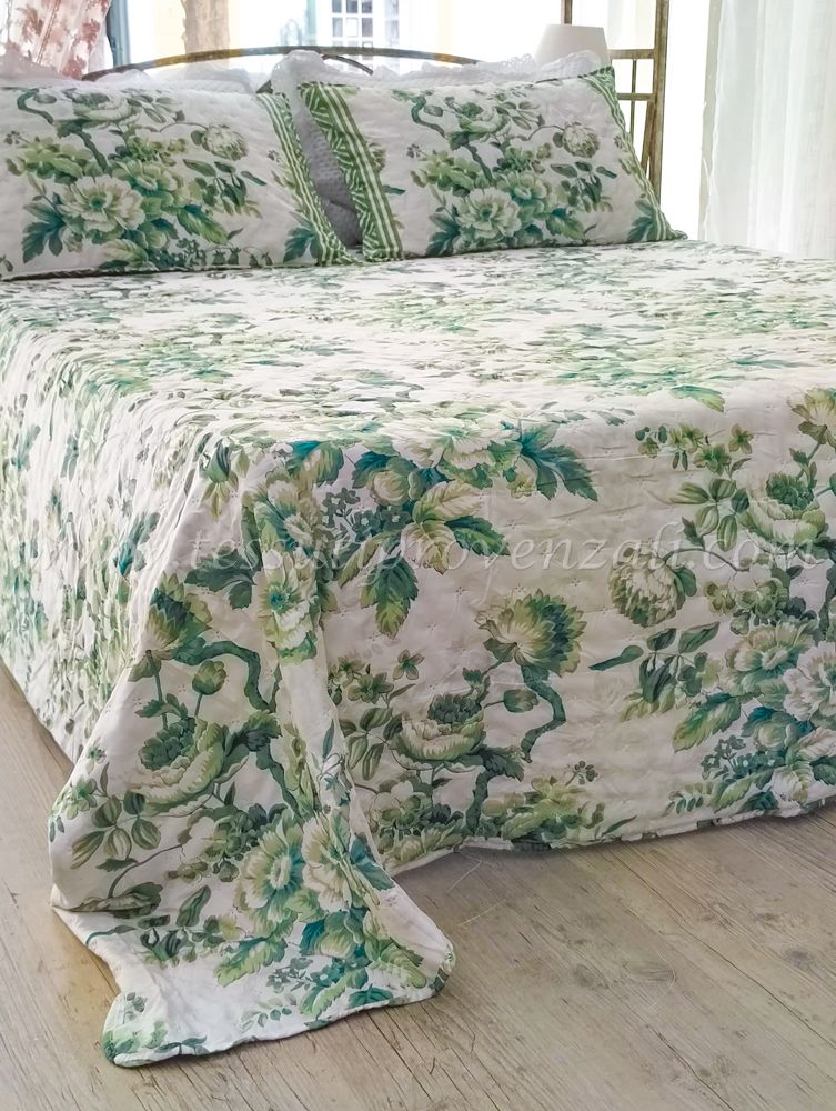 Blanc Mariclo trapuntino matrimoniale con stampa floreale serie L'Erborista + 2 COPRIGUANCIALI OMAGGIO