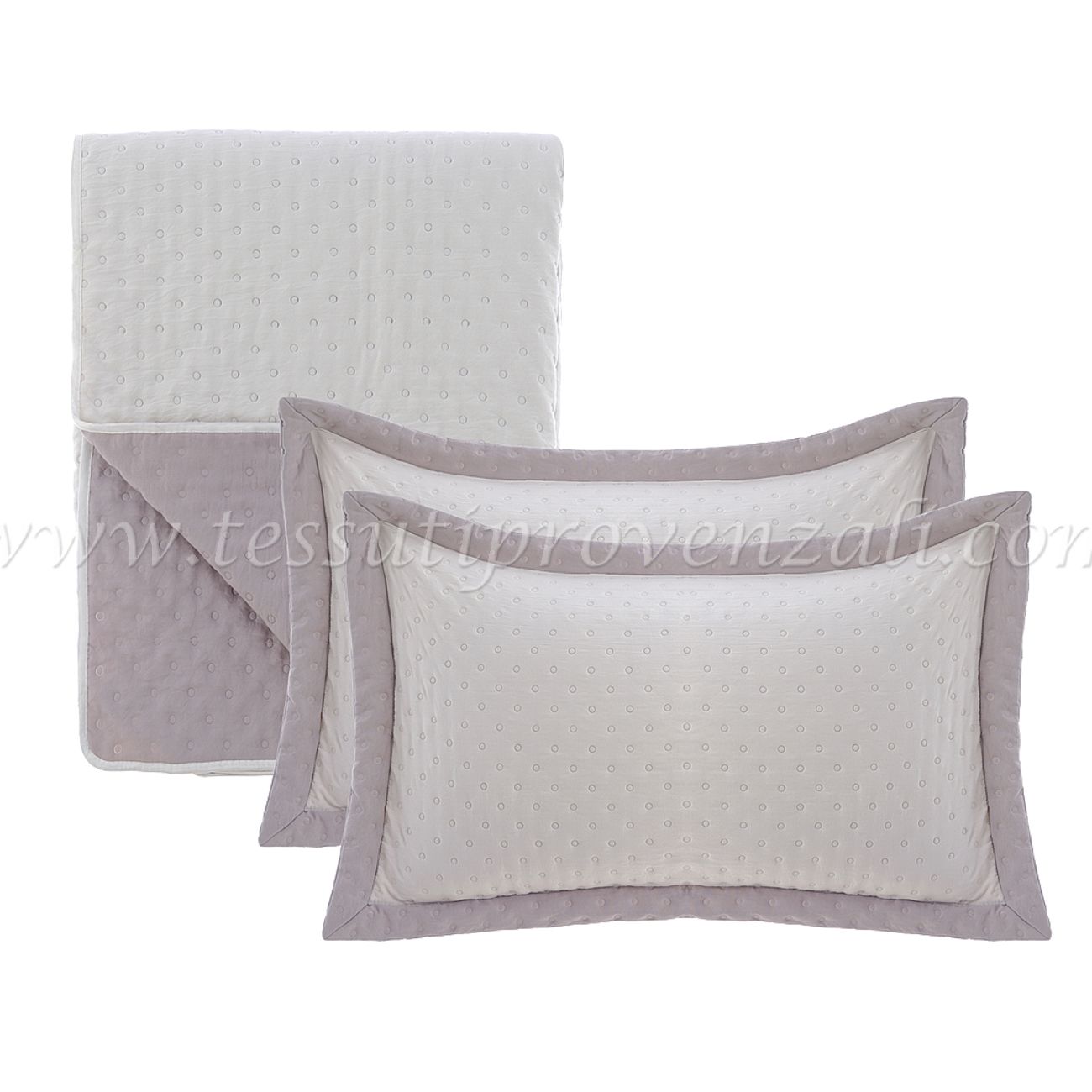 Blanc Mariclo trapuntino matrimoniale doubleface con 2 copriguanciali serie Simple Border colore bianco ghiaccio e tortora