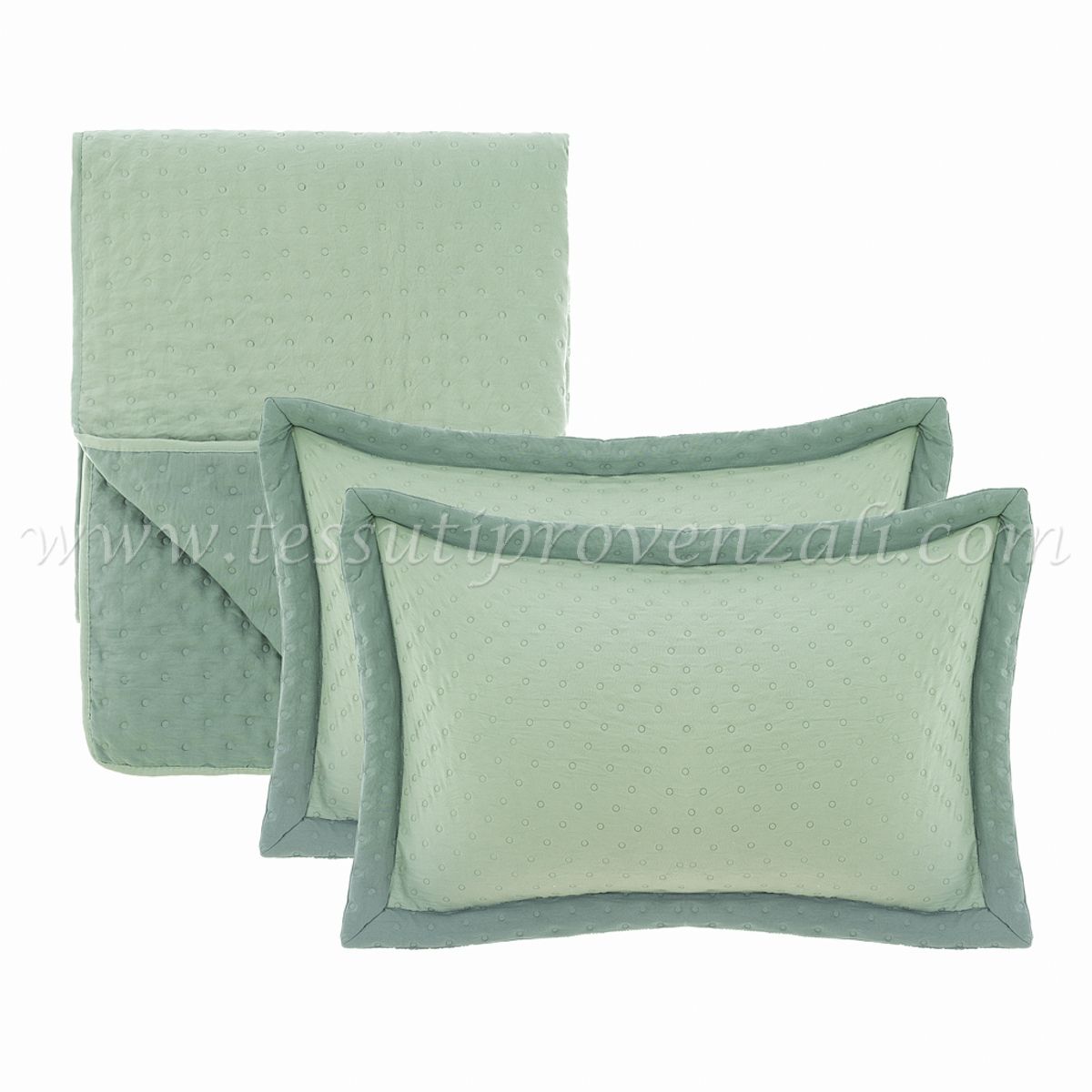 Blanc Mariclo trapuntino una piazza e mezza doubleface con 2 copriguanciali serie Simple Border colore verde e verde scuro