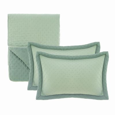 Blanc Mariclo trapuntino una piazza e mezza doubleface con 2 copriguanciali serie Simple Border colore verde e verde scuro