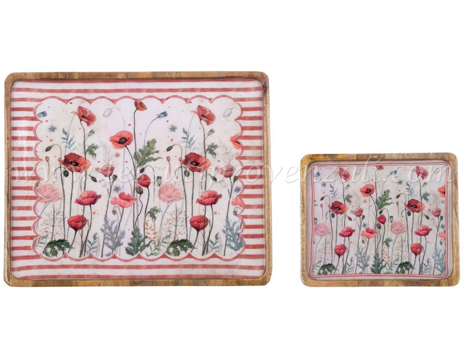 Blanc Mariclo vassoio in legno con papaveri serie Coquelicot misura piccola cm.30x25