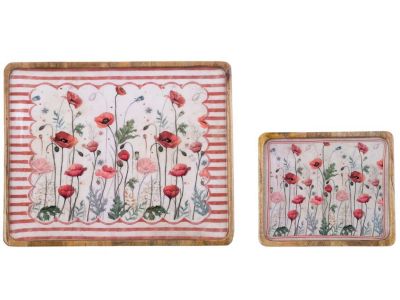 Blanc Mariclo vassoio in legno con papaveri serie Coquelicot misura piccola cm.30x25