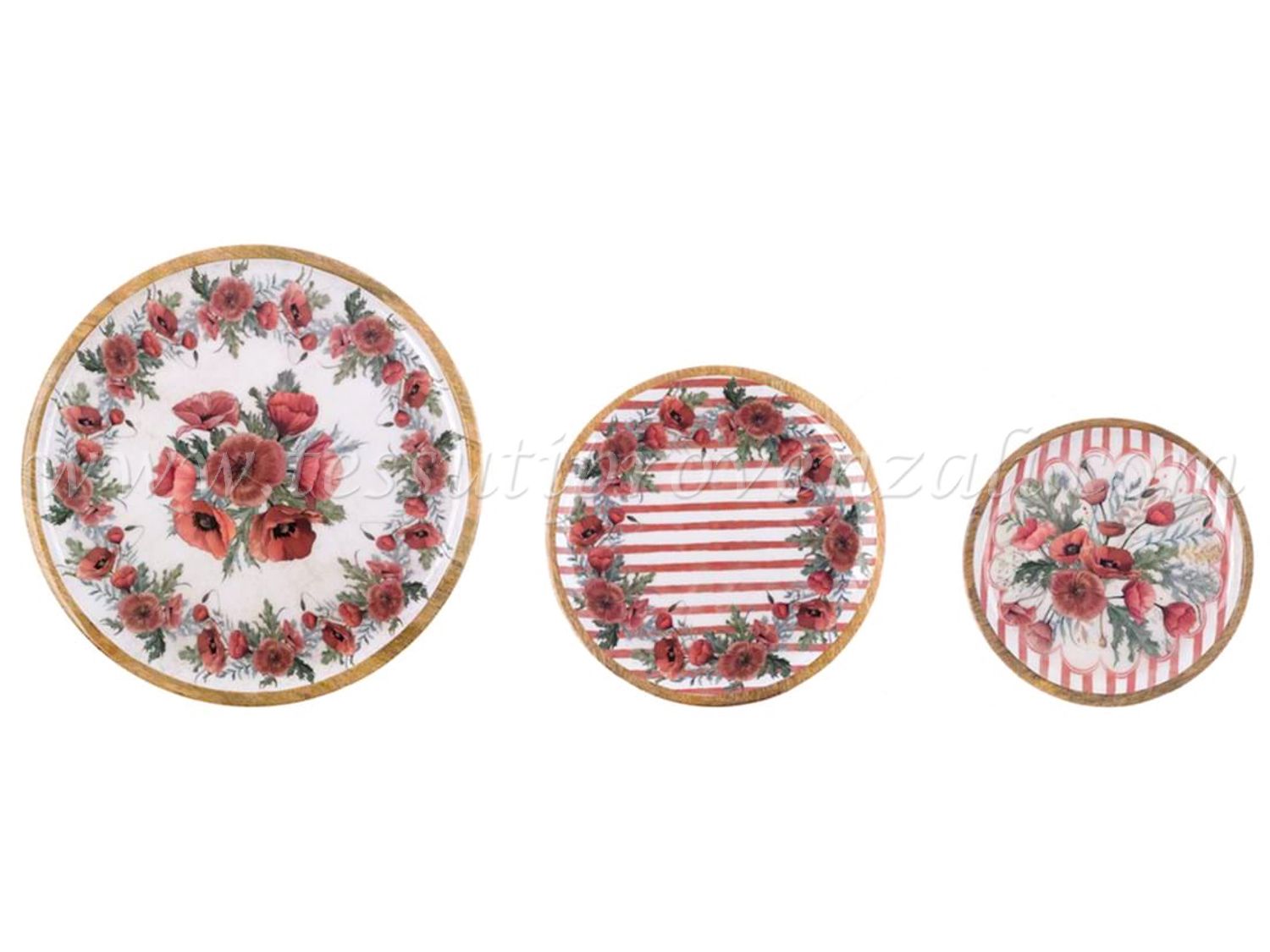 Blanc Mariclo vassoio tondo in legno decoro papaveri serie Coquelicot misura media diametro cm.30