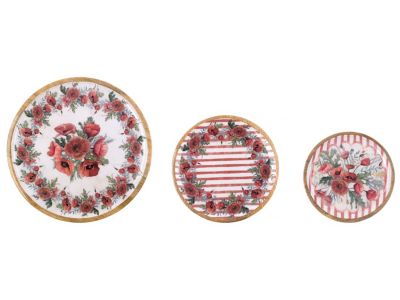 Blanc Mariclo vassoio tondo in legno decoro papaveri serie Coquelicot misura media diametro cm.30