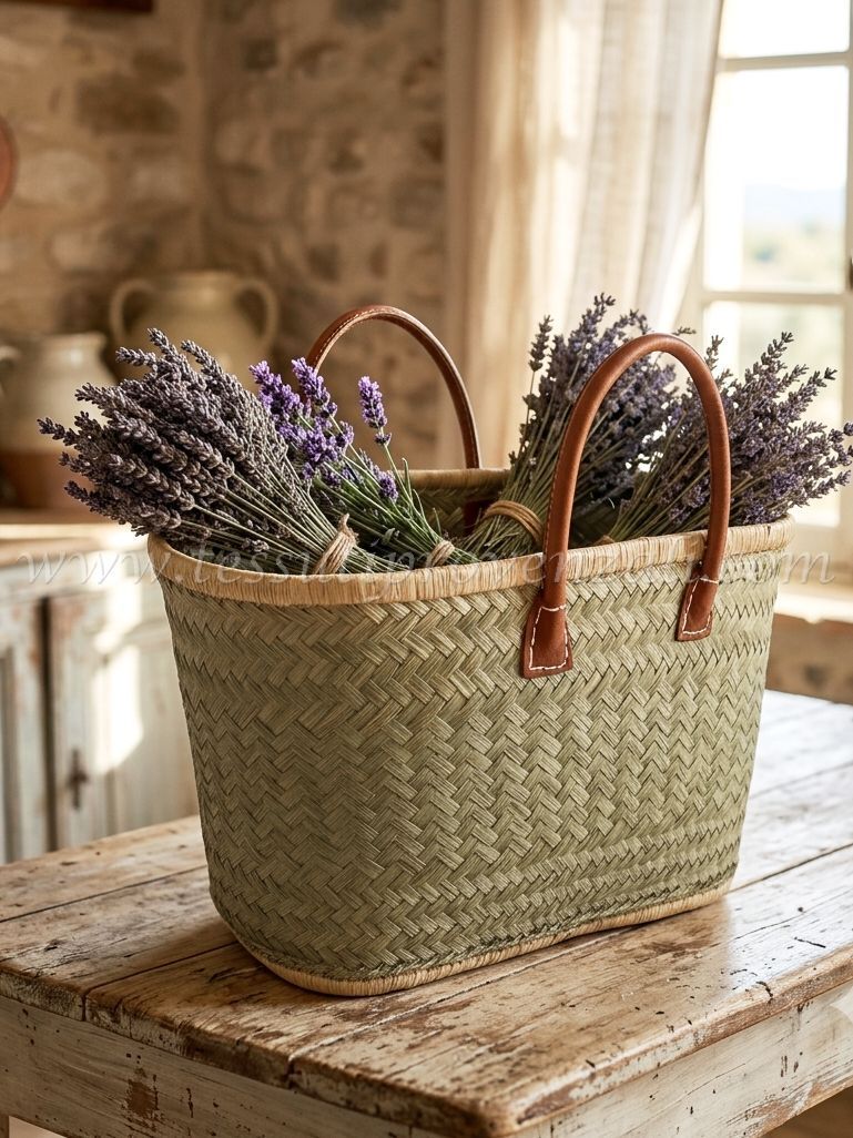 Borsa cesto paglia intrecciata con manici pelle misura 55x20x33