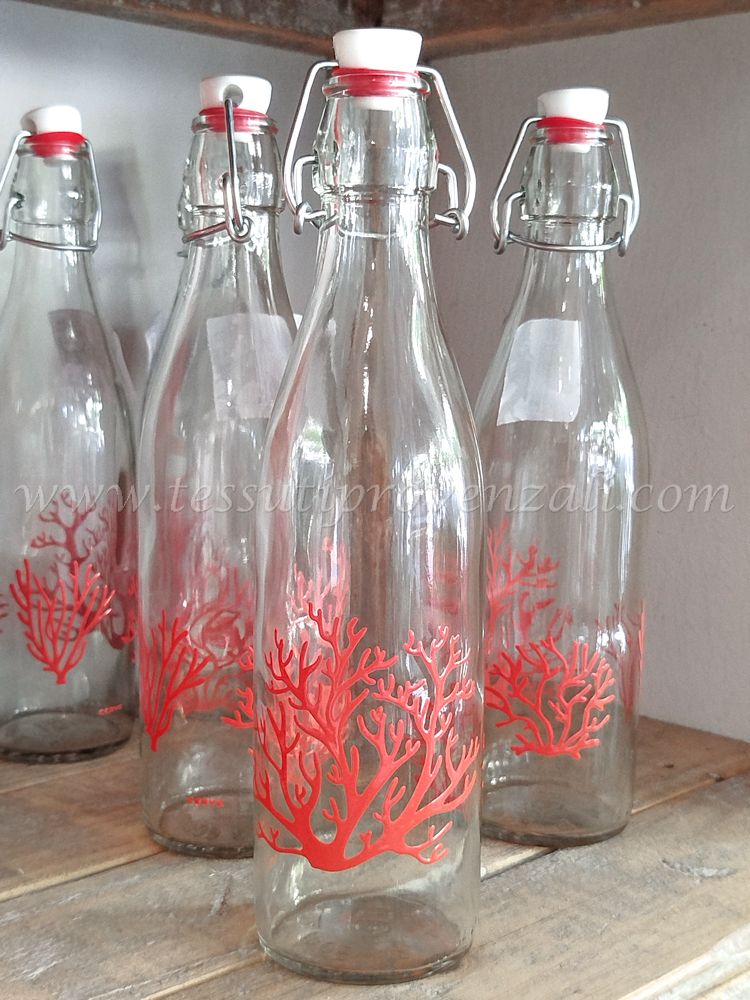 Bottiglia in vetro con decoro coralli serie Plage 500 ml.