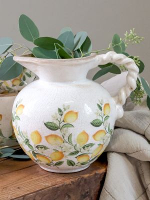 Brocca in ceramica decoro limoni Chic Antique altezza cm.18,5