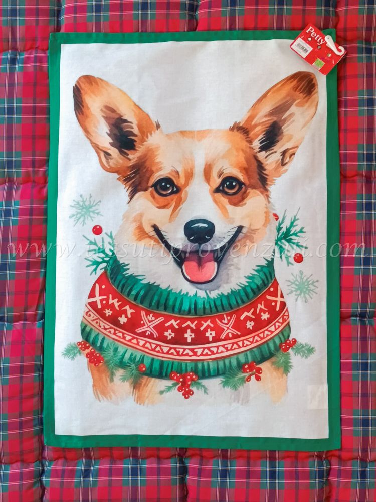 Canovaccio con stampa natalizia serie Xmas Friends cane - variante senza cappello