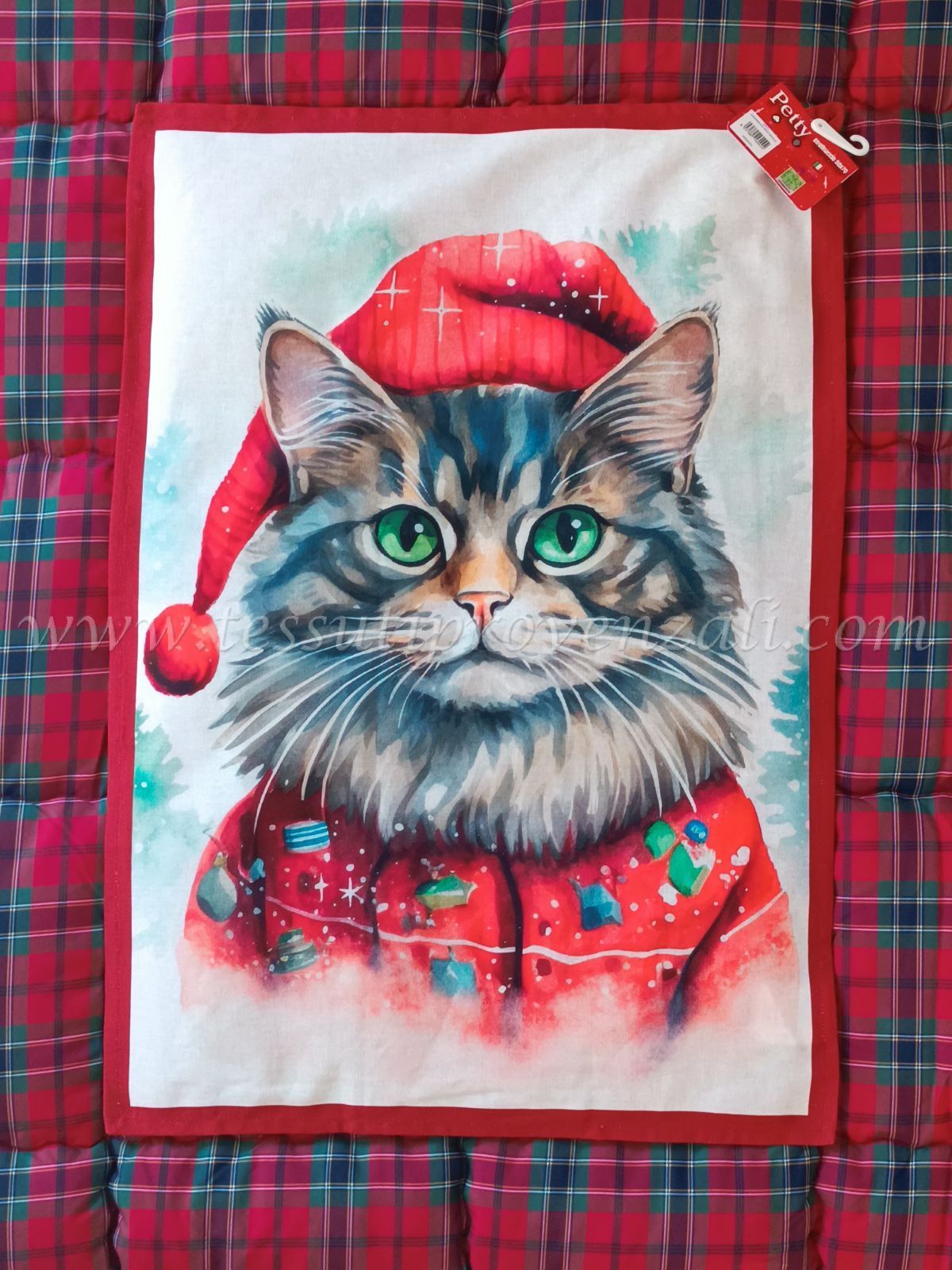 Canovaccio con stampa natalizia serie Xmas Friends gatto - variante rosso