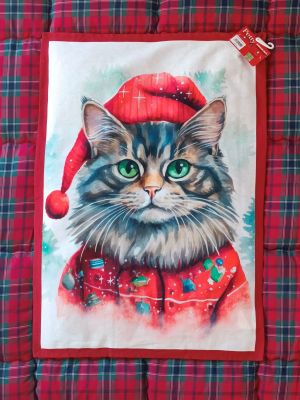 Canovaccio con stampa natalizia serie Xmas Friends gatto - variante rosso