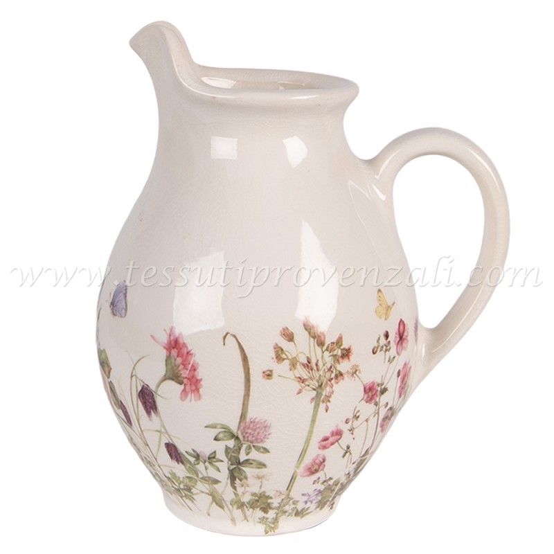 Clayre & Eef brocca decorativa in ceramica con fiori altezza cm.19