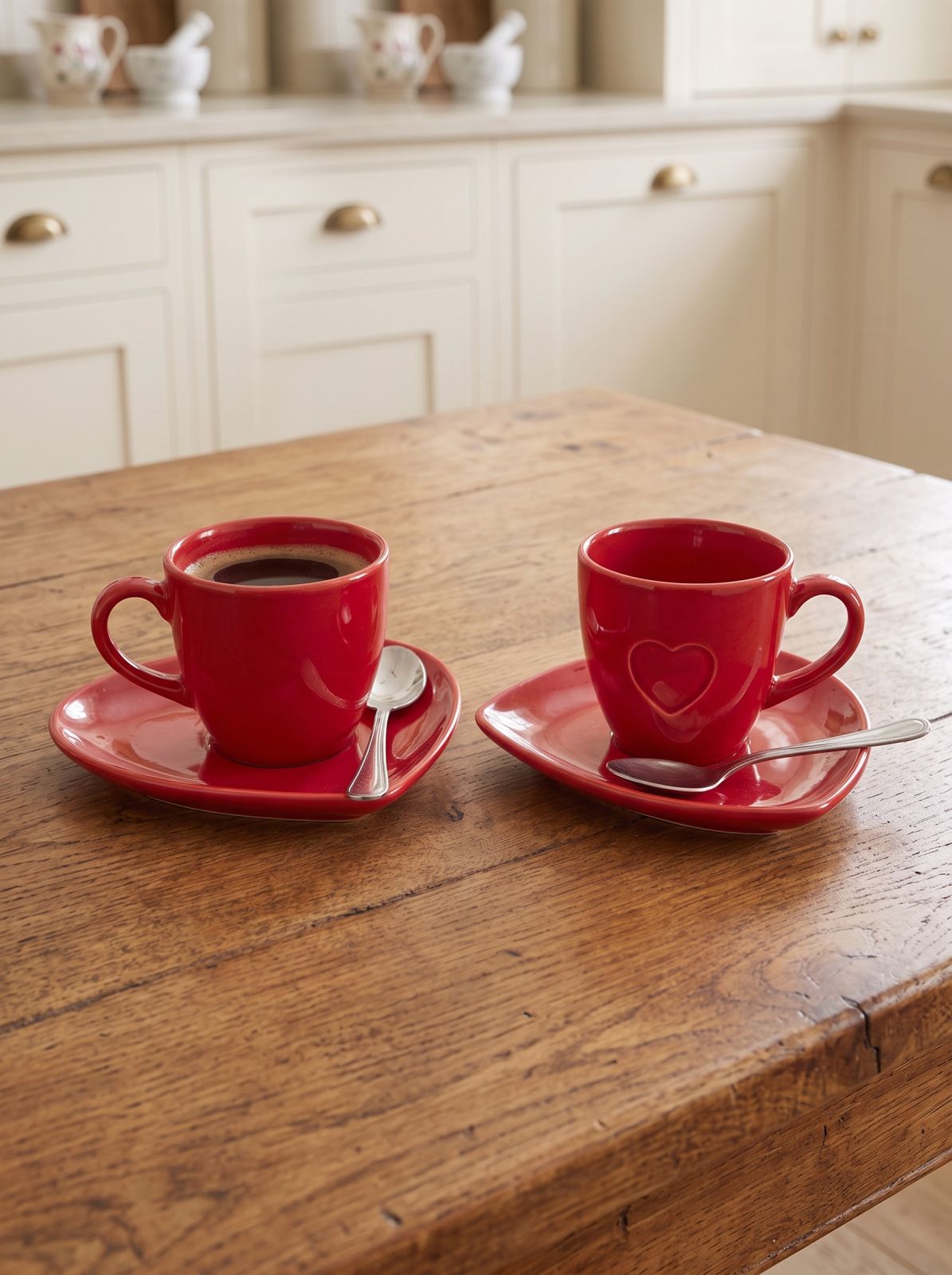 2er-Set Keramik-Espressotassen mit herzförmiger Untertasse von Nuvole di Stoffa – Rot