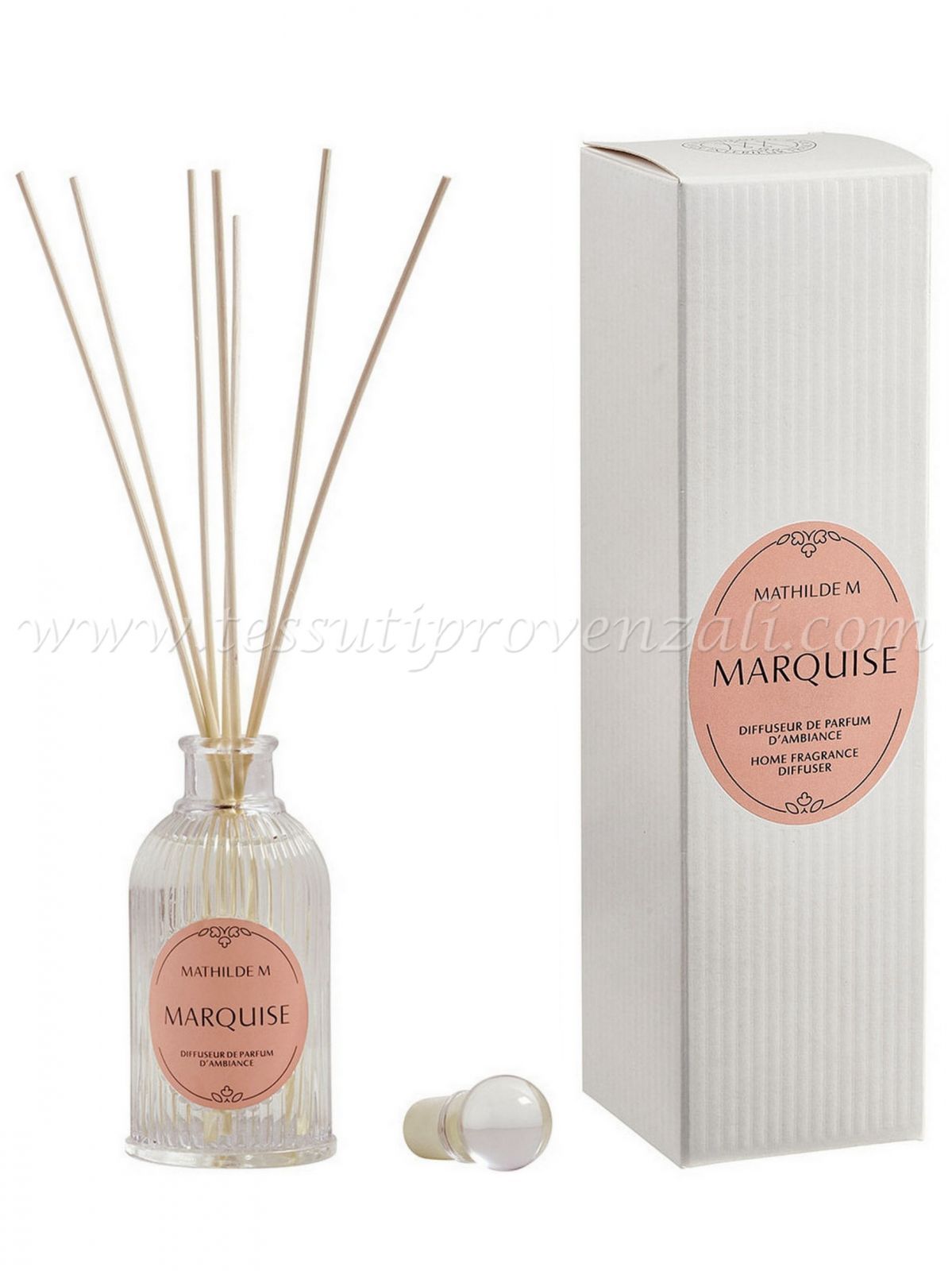 Diffusore profumo ambienti con bastoncini Mathilde M. profumazione Marquise 200 ml.