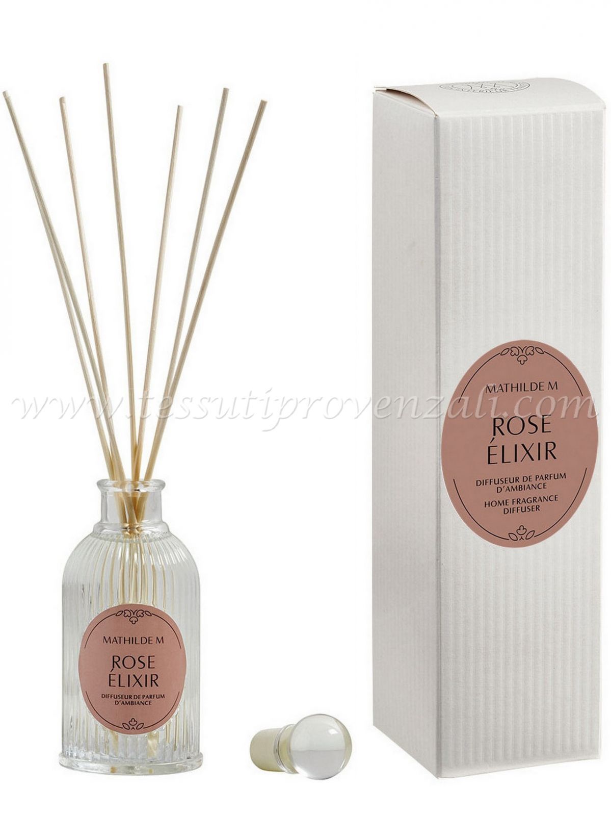 Diffusore profumo ambienti con bastoncini Mathilde M. profumazione Rose Elixir 200 ml.