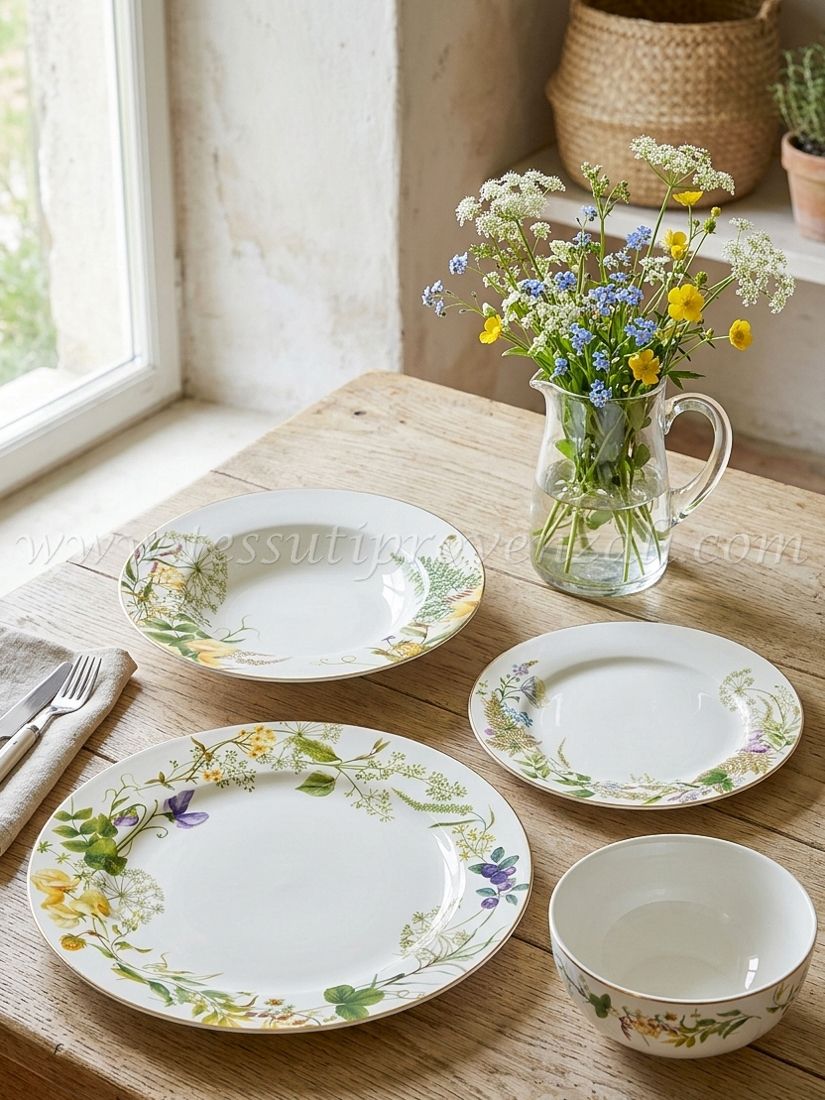 EDG Set piatti in porcellana Fiori Mix 24 pezzi (per 6 persone)
