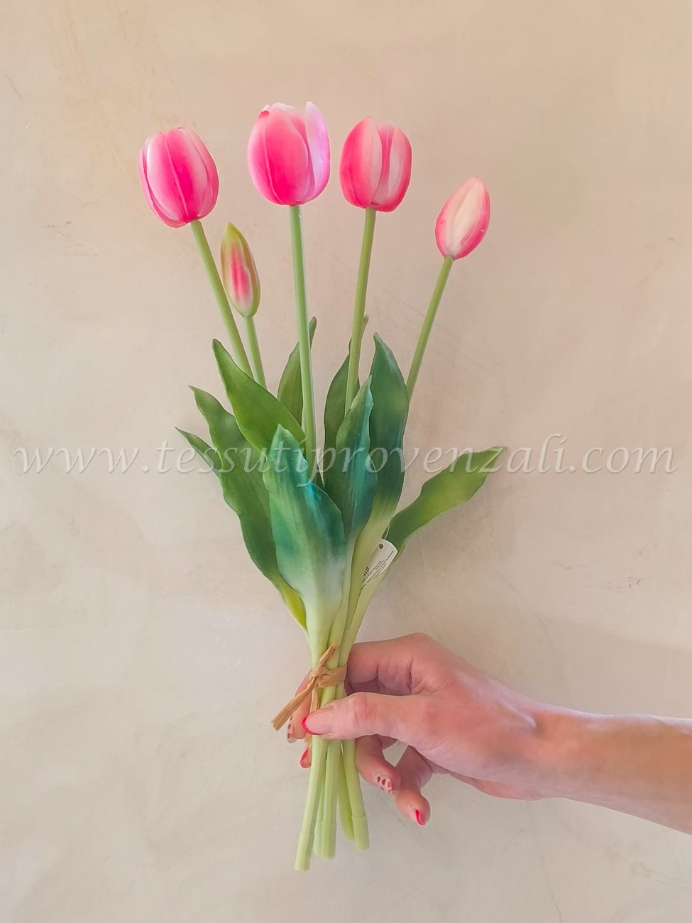 Mazzo di tulipani artificiali real touch EDG Enzo de Gasperi - fucsia con sfumature, 5 steli