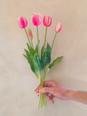 Mazzo di tulipani artificiali real touch EDG Enzo de Gasperi - fucsia con sfumature, 5 steli