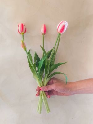 Mazzo di tulipani artificiali real touch EDG Enzo de Gasperi - fucsia e bianco, 5 steli