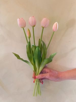 Mazzo di tulipani artificiali real touch EDG Enzo de Gasperi - rosa, 5 steli