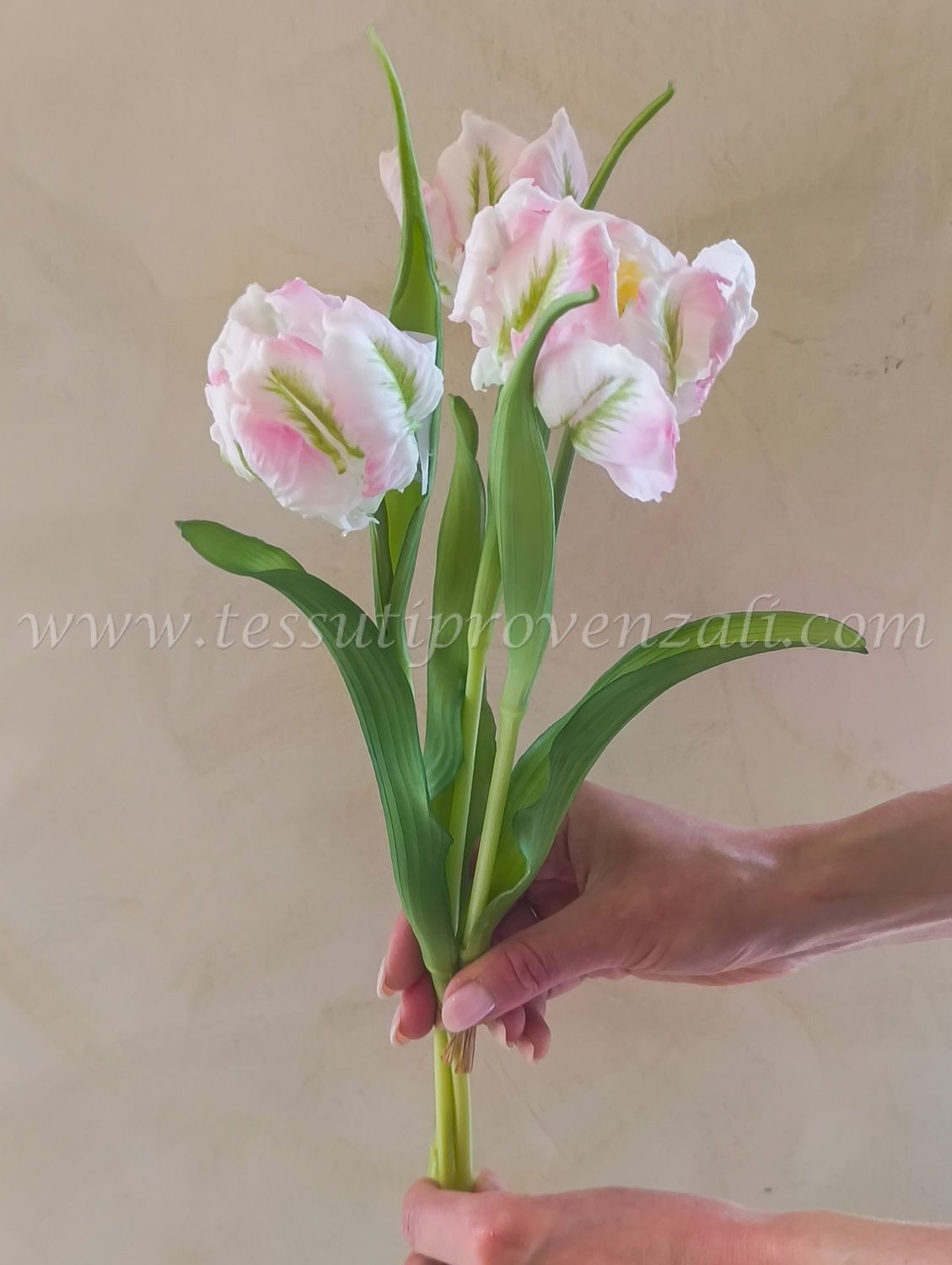 Mazzo di tulipani pappagallo artificiali real touch EDG 3 steli h. 40 cm.