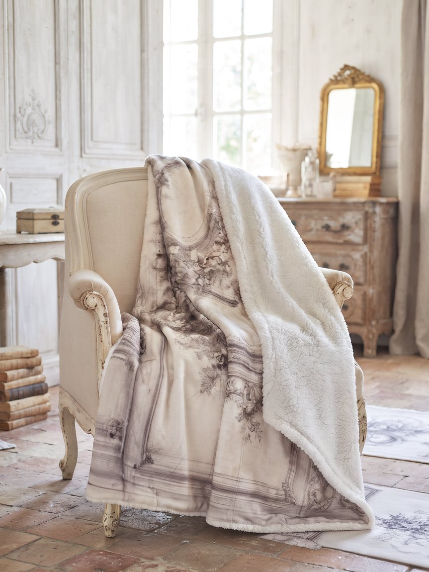 Sherpa-Plaid Decke Kollektion „Baroque“ Blanc Mariclò 140x170 cm
