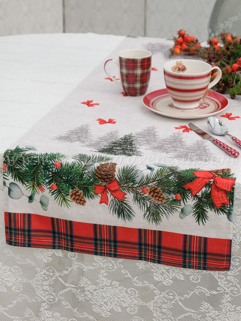 Russo Tessuti Tris Centri Runner Centrini Scozzese Tartan Natale Natalizio Rosso Country