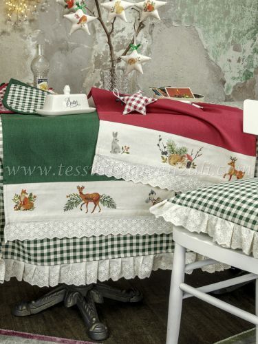 Runner Da Tavola Matches21 Stile Rustico RESI, Quadretti Verde E Bordo Cervo, 48x150 Cm, Cotone Premium - 2