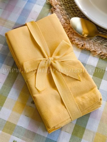 Set Di 6 Tovaglioli In Cotone Giallo | 45x45 Cm | Riutilizzabili Lavabili | Stampati A Mano | Per Cene, Matrimoni, Eventi - 4