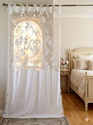 Tenda con Tulle e Ricami serie Parthenope cm.140x290 h.