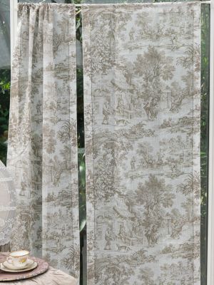 Tenda con stampa toile de jouy beige cm.60x150 h.