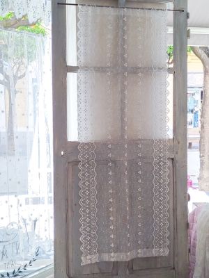 SIMPVALE Tenda Romana In Tulle Ricamato, Marrone Chiaro, Larghezza 80 X Altezza 100 Cm, Con Tasca Per Asta E Nastri - 4
