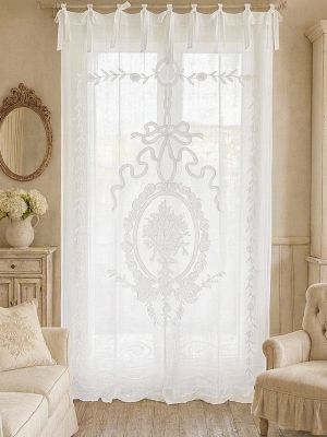Tendone in lino ricamato serie Penelope cm.150x290 h. colore bianco