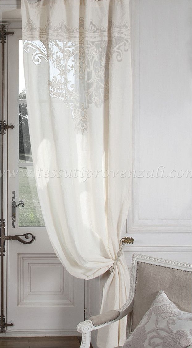Tendone ricamato misto lino serie Boudoir Mathilde shabby chic