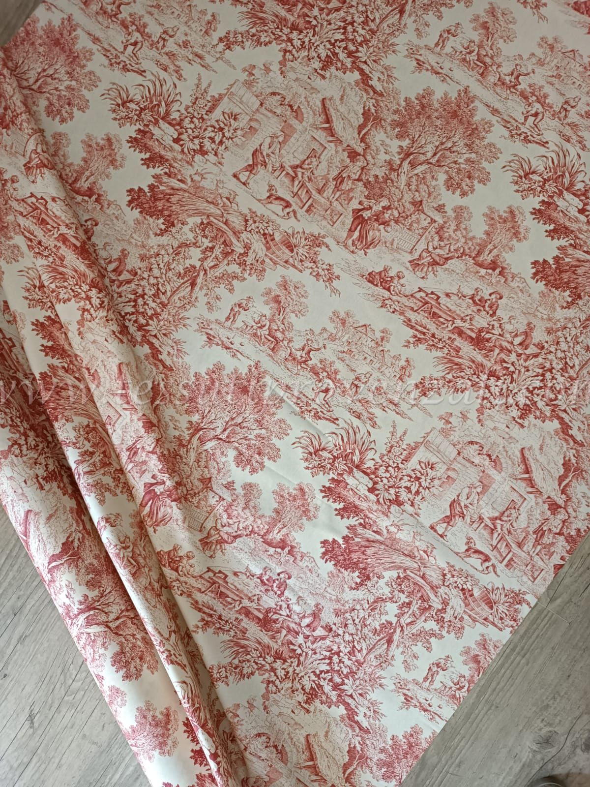 Tessuto a metraggio cotone resinato altezza Toile de Jouy rosso