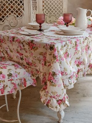 Tovaglia floreale con balze serie Corinne cm.150x190