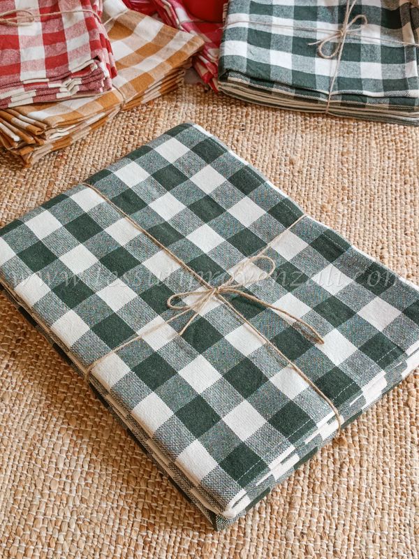 Tovaglia in cotone serie Campagne vichy verde bosco cm.150x300